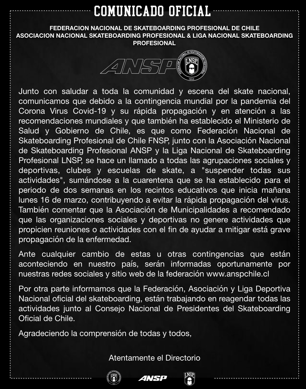 Comunicado Oficial Covid-19