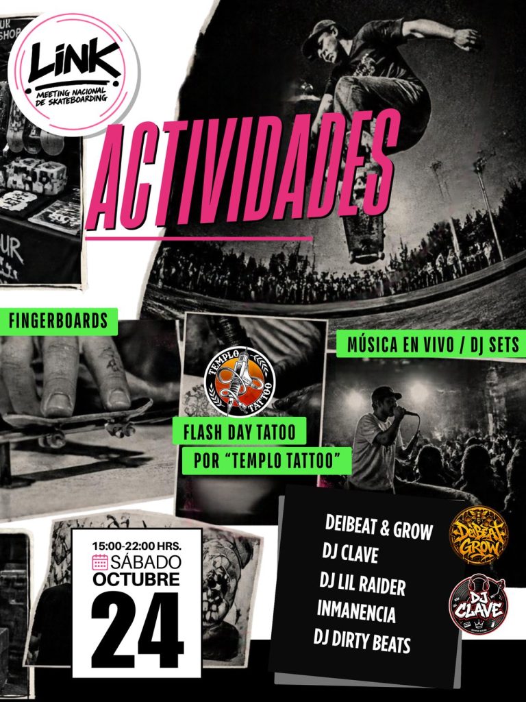 Expositores de LINK 2026: Rolé Fanzine, Sk8Trip Magazine, AnyBrand, Team Fuga, Lucky Strike, Galería AP Arte y Salva Skate.